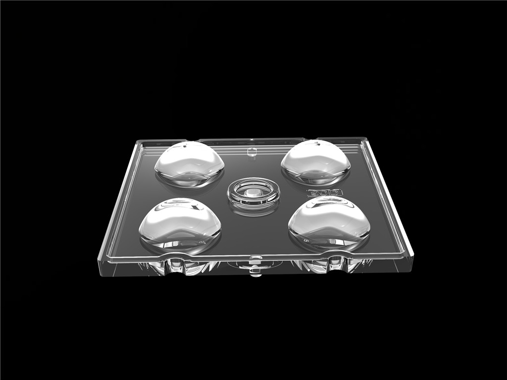 50 * 50 มม 90 องศา 4 ใน 1 LED แสงเลนส์วัสดุ PC สําหรับแสงน้ําท่วม SMD7070 / 5050 / 4 * 3030 LED